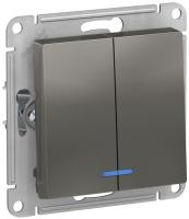 Выключатель 2кл с подсветкой сталь ATLASDESIGN Schneider арт. ATN000953