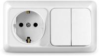 Блок розетка с.з + выключатель 2кл белый Олимп Universal арт. О0033