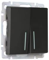Выключатель 2кл Smartbuy Нептун с подсветкой черный арт.SBE-05b-10-SW2-1