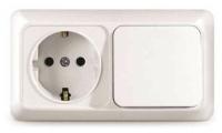 Блок розетка с.з + выключатель 1кл белый Олимп Universal арт. О0032